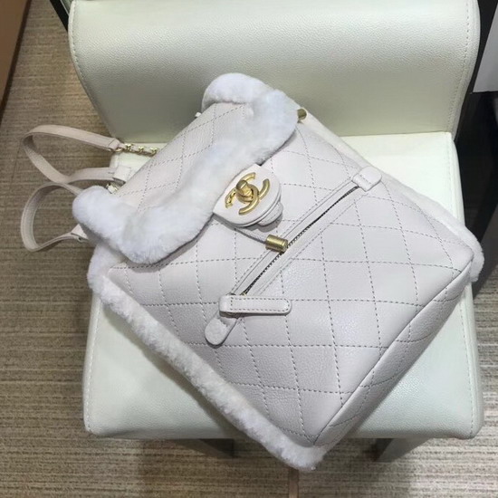 Chanel Backpack in Beige Lambskin and Shearling Lambskin