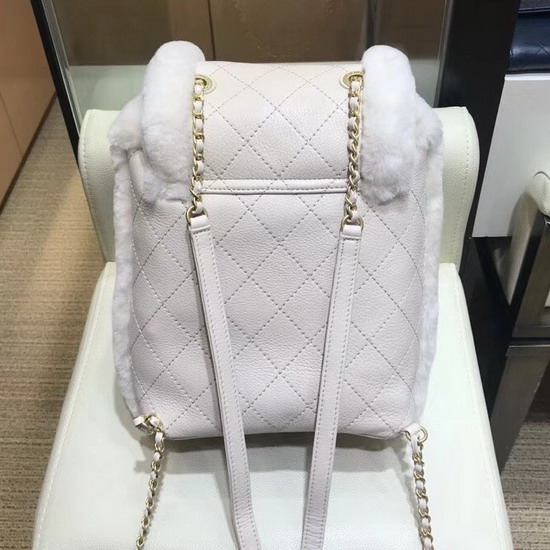 Chanel Backpack in Beige Lambskin and Shearling Lambskin