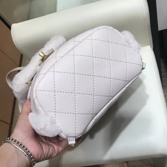 Chanel Backpack in Beige Lambskin and Shearling Lambskin