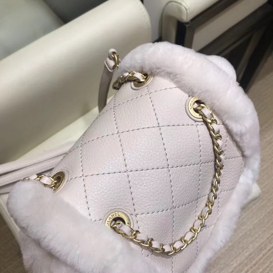 Chanel Backpack in Beige Lambskin and Shearling Lambskin