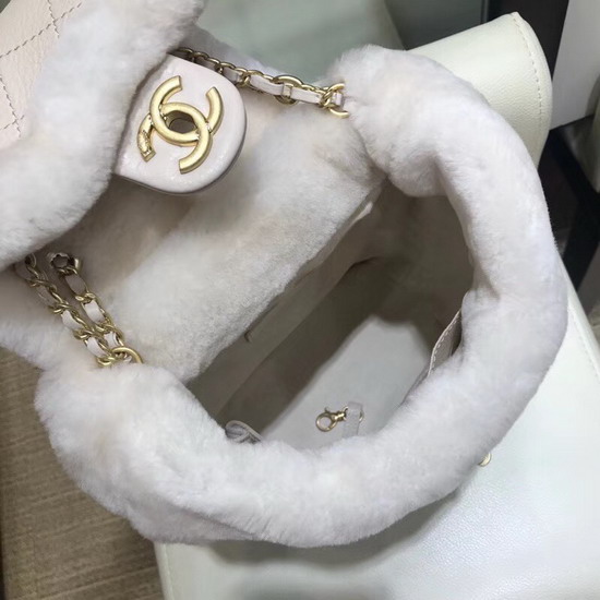 Chanel Backpack in Beige Lambskin and Shearling Lambskin