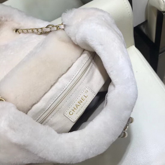 Chanel Backpack in Beige Lambskin and Shearling Lambskin