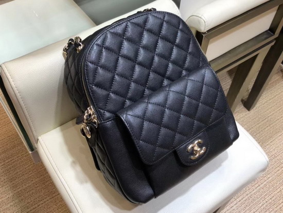 Chanel Backpack in Black Grained Calfskin