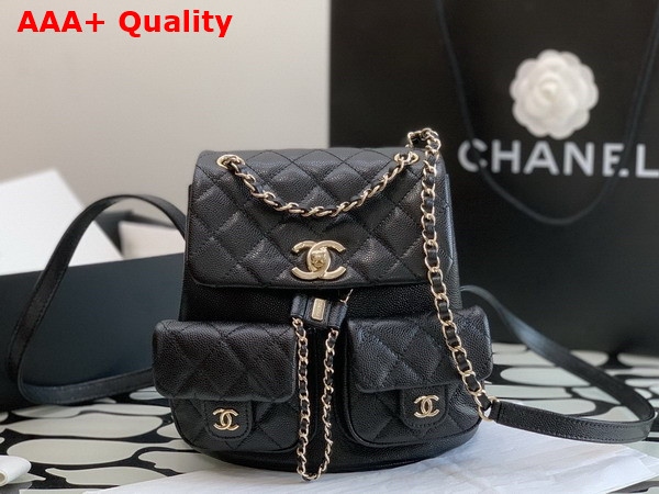 Chanel Backpack in Black Grained Calfskin Gold Tone Metal Replica