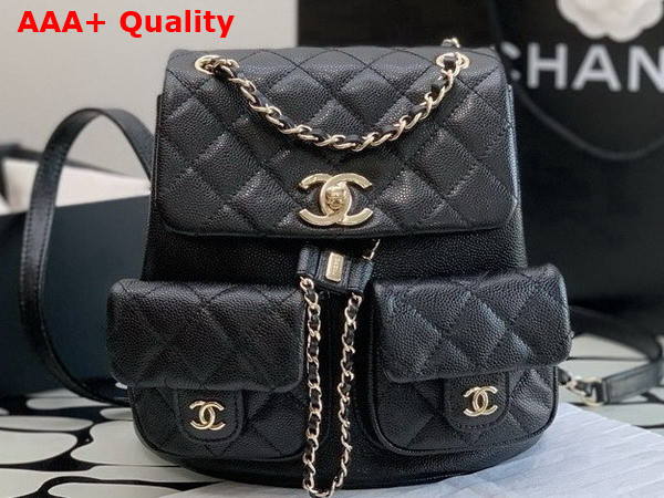 Chanel Backpack in Black Grained Calfskin Gold Tone Metal Replica