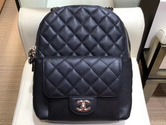 Chanel Backpack in Black Grained Calfskin