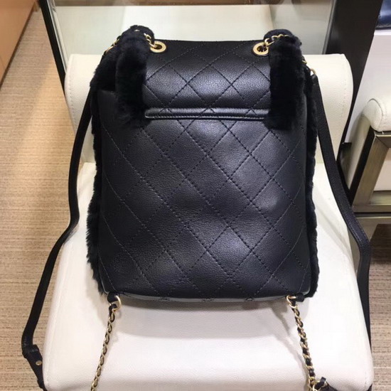 Chanel Backpack in Black Lambskin and Shearling Lambskin