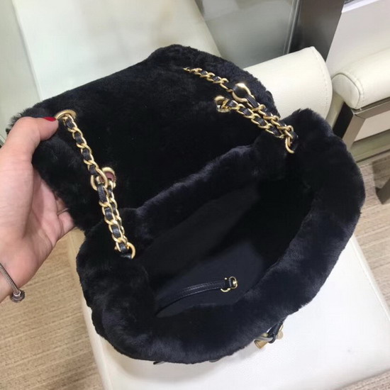 Chanel Backpack in Black Lambskin and Shearling Lambskin