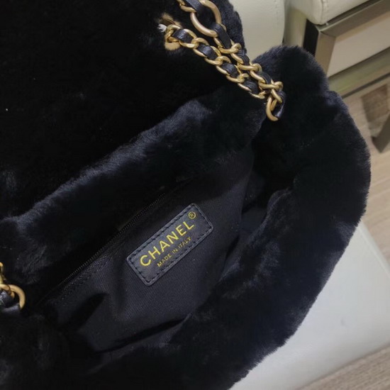 Chanel Backpack in Black Lambskin and Shearling Lambskin