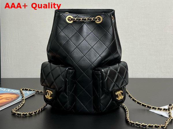 Chanel Backpack in Black Shiny Lambskin Gold Tone Metal AS5310 Replica