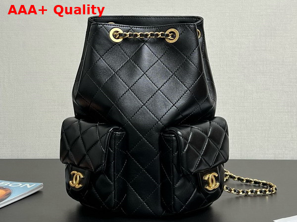 Chanel Backpack in Black Shiny Lambskin Gold Tone Metal AS5310 Replica