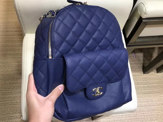 Chanel Backpack in Blue Grained Calfskin