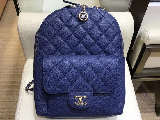 Chanel Backpack in Blue Grained Calfskin