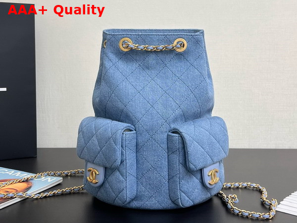 Chanel Backpack in Blue Washed Denim Gold Tone Metal AS5310 Replica