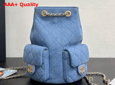 Chanel Backpack in Blue Washed Denim Gold Tone Metal AS5310 Replica