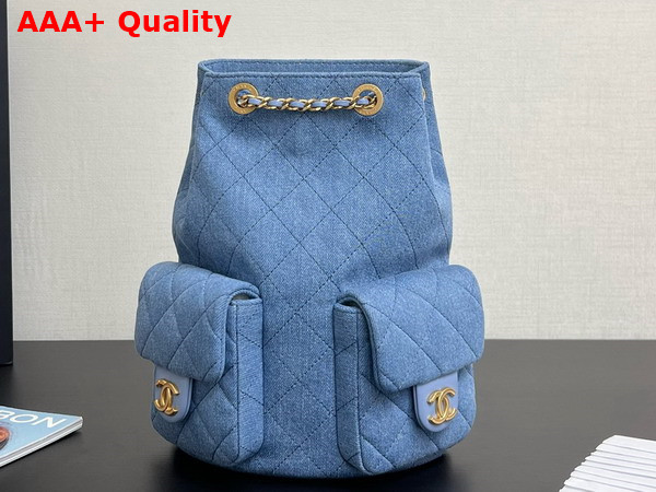 Chanel Backpack in Blue Washed Denim Gold Tone Metal AS5310 Replica