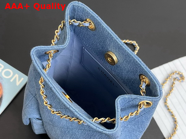 Chanel Backpack in Blue Washed Denim Gold Tone Metal AS5310 Replica