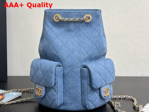 Chanel Backpack in Blue Washed Denim Gold Tone Metal AS5310 Replica