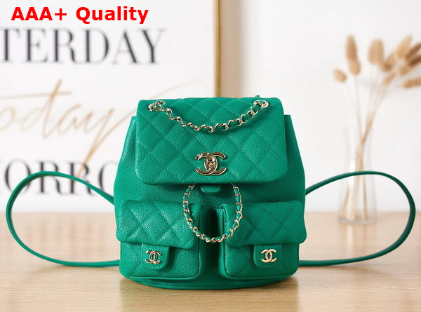 Chanel Backpack in Green Grained Shiny Calfskin Gold Tone Metal Replica