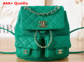 Chanel Backpack in Green Grained Shiny Calfskin Gold Tone Metal Replica