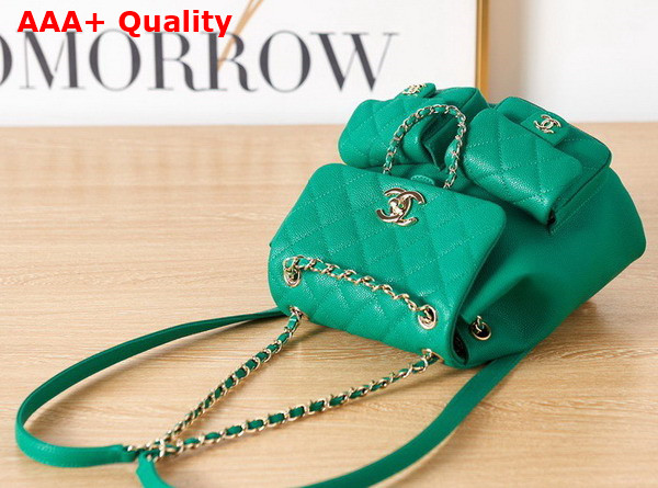 Chanel Backpack in Green Grained Shiny Calfskin Gold Tone Metal Replica