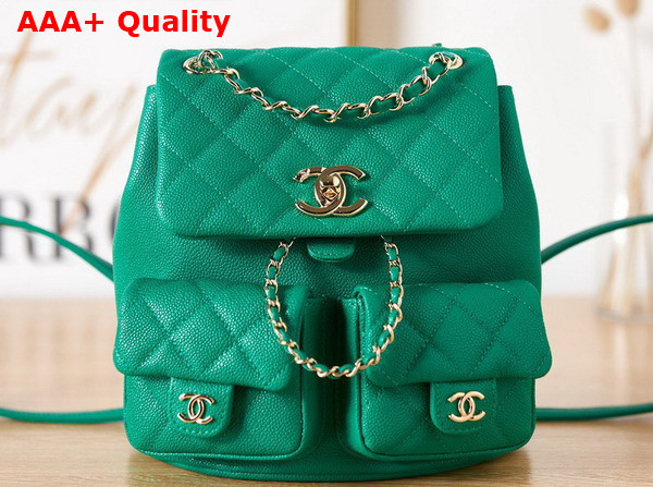 Chanel Backpack in Green Grained Shiny Calfskin Gold Tone Metal Replica