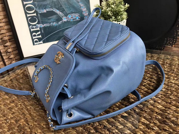 Chanel Backpack in Light Blue Grained Calfskin with Gold Tone Metal For Sale