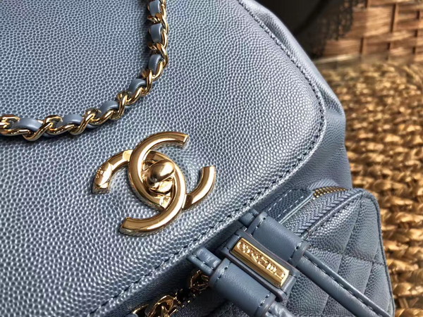 Chanel Backpack in Light Blue Grained Calfskin with Gold Tone Metal For Sale