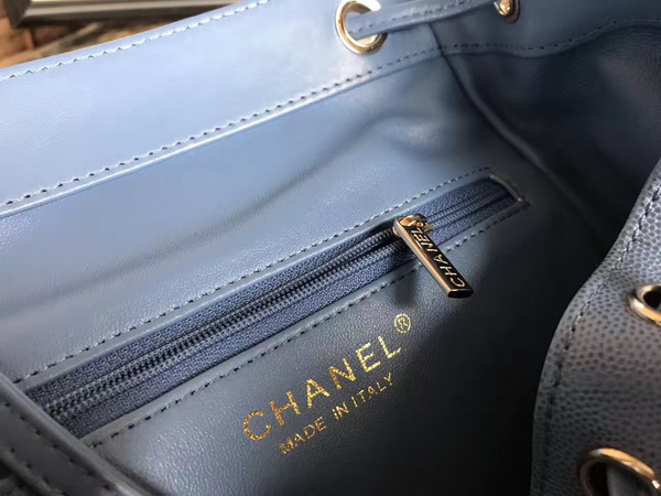 Chanel Backpack in Light Blue Grained Calfskin with Gold Tone Metal For Sale