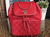 Chanel Backpack in Red Grained Calfskin with Gold Tone Metal For Sale