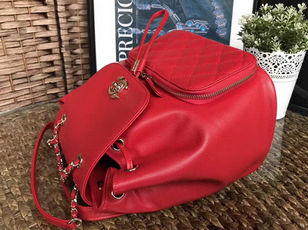 Chanel Backpack in Red Grained Calfskin with Gold Tone Metal For Sale