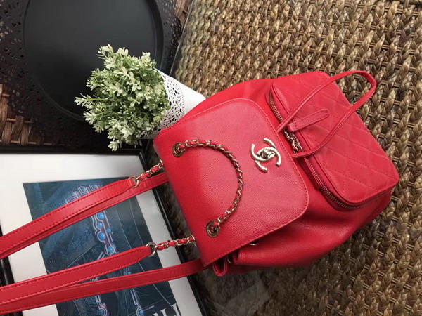 Chanel Backpack in Red Grained Calfskin with Gold Tone Metal For Sale