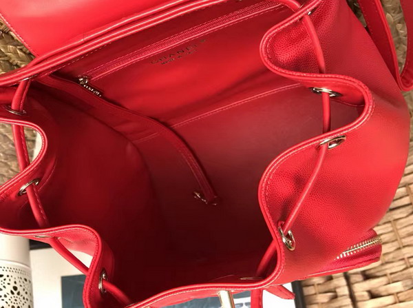 Chanel Backpack in Red Grained Calfskin with Gold Tone Metal For Sale