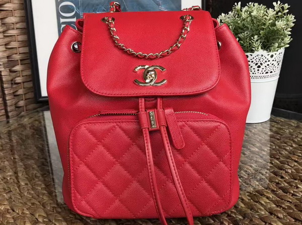 Chanel Backpack in Red Grained Calfskin with Gold Tone Metal For Sale