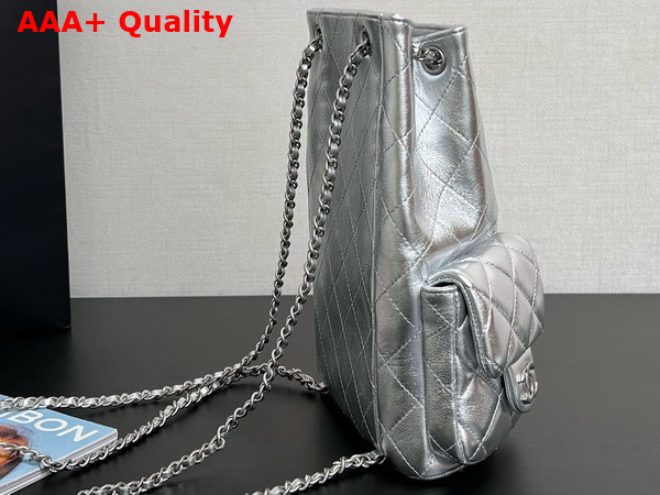 Chanel Backpack in Sillver Metallic Lambskin Silver Tone Metal AS5310 Replica