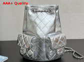 Chanel Backpack in Sillver Metallic Lambskin Silver Tone Metal AS5310 Replica