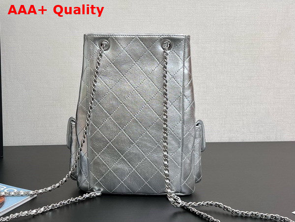 Chanel Backpack in Sillver Metallic Lambskin Silver Tone Metal AS5310 Replica