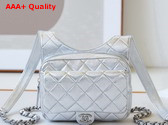 Chanel Backpack in Silver Metallic Lambskin Silver Tone Metal Ref AS4621 Replica