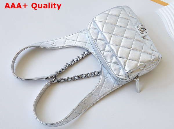 Chanel Backpack in Silver Metallic Lambskin Silver Tone Metal Ref AS4621 Replica