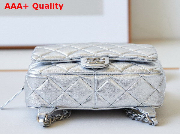 Chanel Backpack in Silver Metallic Lambskin Silver Tone Metal Ref AS4621 Replica