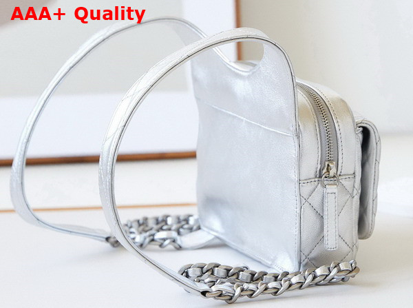 Chanel Backpack in Silver Metallic Lambskin Silver Tone Metal Ref AS4621 Replica