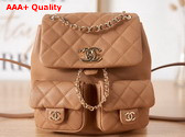 Chanel Backpack in Tan Grained Shiny Calfskin Gold Tone Metal Replica