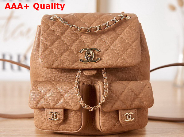 Chanel Backpack in Tan Grained Shiny Calfskin Gold Tone Metal Replica