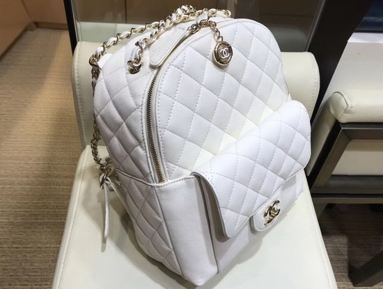 Chanel Backpack in White Grained Calfskin