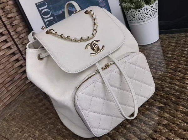 Chanel Backpack in White Grained Calfskin with Gold Tone Metal For Sale