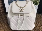 Chanel Backpack in White Grained Calfskin with Gold Tone Metal For Sale