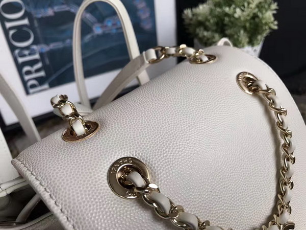 Chanel Backpack in White Grained Calfskin with Gold Tone Metal For Sale