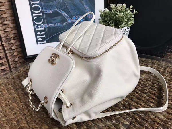 Chanel Backpack in White Grained Calfskin with Gold Tone Metal For Sale