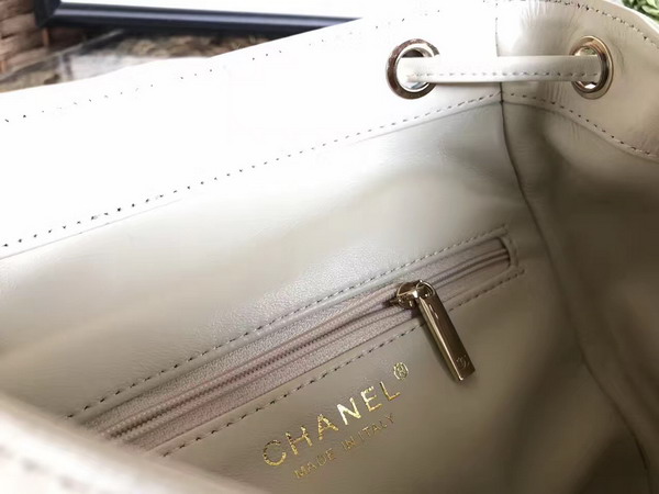 Chanel Backpack in White Grained Calfskin with Gold Tone Metal For Sale