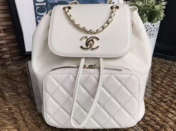 Chanel Backpack in White Grained Calfskin with Gold Tone Metal For Sale